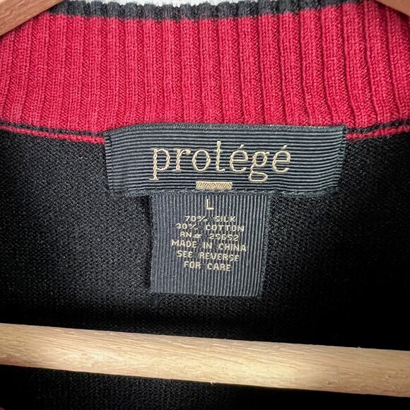 Protege Men's Large Silk Cotton Blend Black Pullover Crew Neck Sweater Geometric - Picture 2 of 6